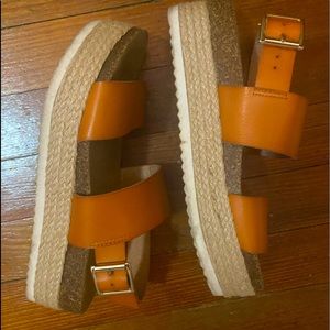 Cognac leather platform sandals